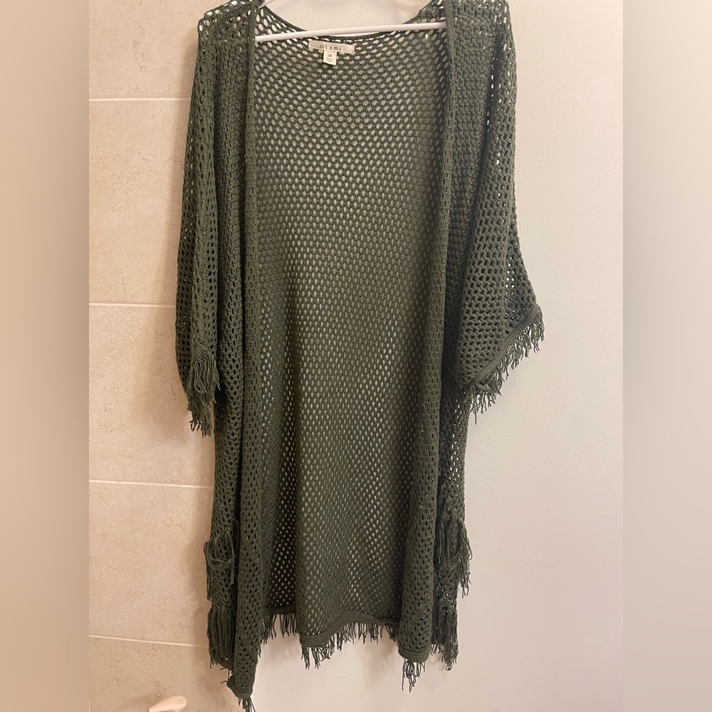 Oversized green cardigan (tassels)